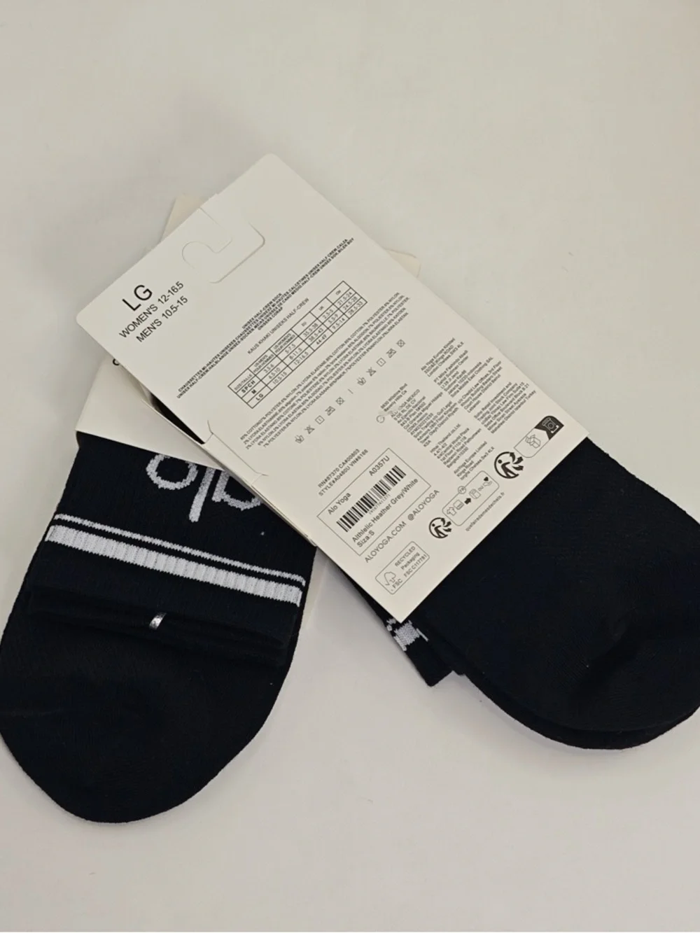 ALO Yoga Black Socks with White Stripe & Logo - Half-Crew